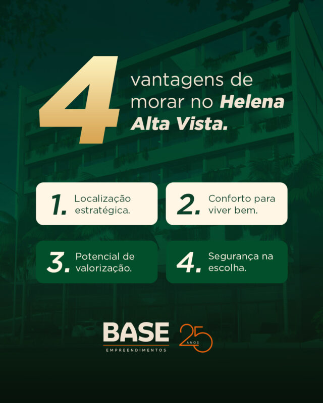 Escolher onde viver é também escolher como você quer viver.�E no Helena Alta Vista, cada detalhe foi pensado para unir praticidade, conforto, valorização e segurança em um só lugar.

✔ Localização estratégica
✔ Conforto para viver bem
✔ Potencial de valorização�
✔ Segurança na escolha

Um empreendimento que traduz um estilo de vida mais inteligente, elegante e conectado com o que realmente importa.
�#BaseEmpreendimentos #HelenaAltaVista #AltaVista #Imoveis #ApartamentoAltoPadrao #MorarBem #InvestimentoImobiliario #ParadeMinas