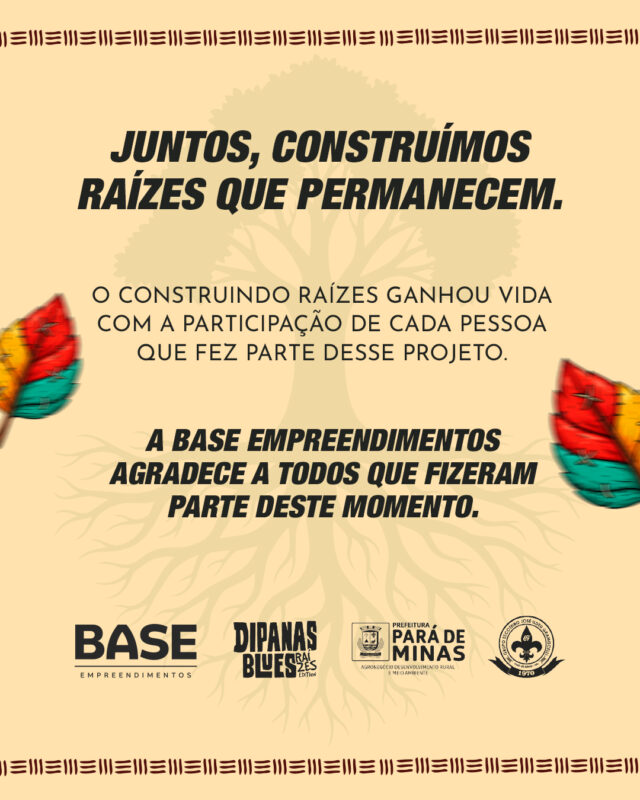 O Construindo Raízes ganhou vida através de cada mensagem, cada participação e cada pessoa que acreditou nessa ideia. 🌱

Durante o Dipanas Blues, plantamos muito mais do que sementes: cultivamos conexões, boas intenções e o compromisso com um futuro que começa nas atitudes de hoje.

A Base Empreendimentos agradece ao Dipanas Blues, à Prefeitura de Pará de Minas, ao Grupo Escoteiro José Ildeu Gramiscelli – 69º MG e, principalmente, a todos que fizeram parte desse momento.

Juntos, construímos raízes que permanecem. 💚

#BaseEmpreendimentos #ConstruindoRaízes #DipanasBlues #ParáDeMinas #Comunidade #Sustentabilidade