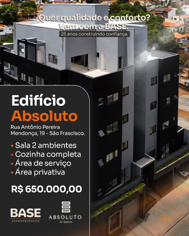 Qualidade, conforto e uma localização que valoriza o seu dia a dia. 🏙️

O Edifício Absoluto reúne ambientes bem planejados e a confiança de uma empresa que há 25 anos constrói em Pará de Minas.

📍 São Francisco
• Sala com 2 ambientes
• Cozinha completa
• Área de serviço
• Área privativa
💰 R$ 650.000,00

Conheça de perto o Absoluto e descubra seu próximo endereço. Entre em contato com a Base Empreendimentos.

#BaseEmpreendimentos #EdifícioAbsoluto #ImóveisParáDeMinas #ApartamentoÀVenda #SãoFrancisco MercadoImobiliário ParáDeMinas